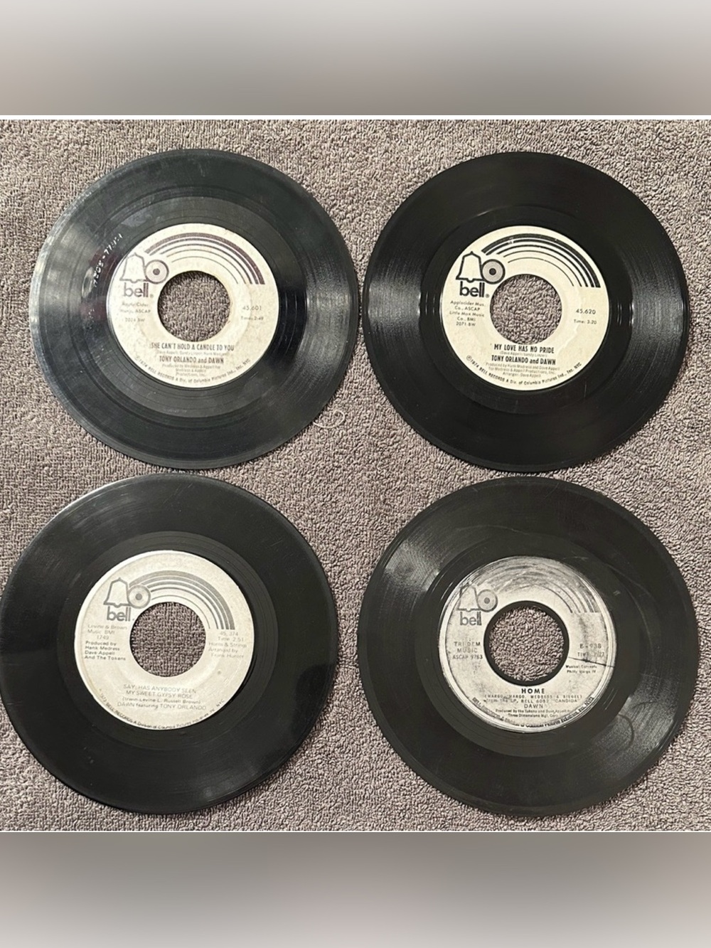 Vintage 1970’s Tony Orlando and Dawn 45RPM Vinyl Records ~Set of 4